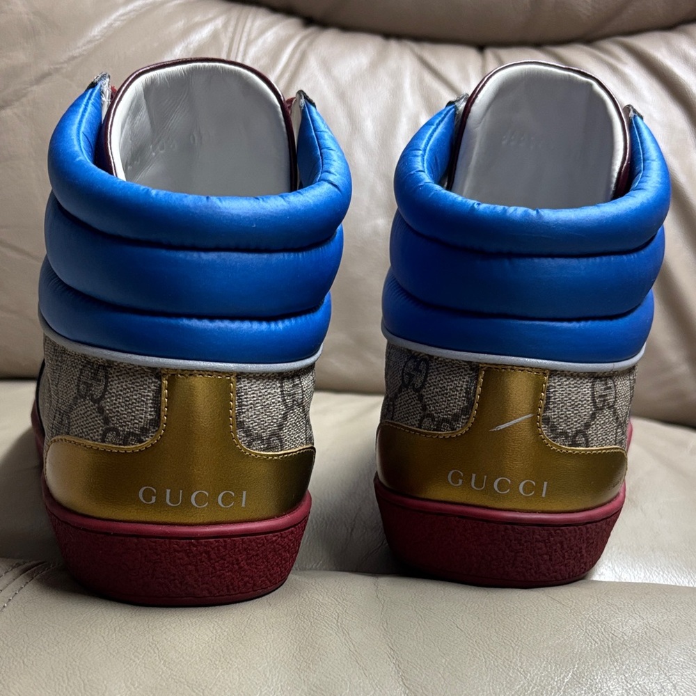 Gucci Ace GG High TopMen's Sneakers - Blue/Beige Size 10.5 - Picture 5 of 8